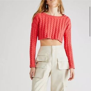 FREE PEOPLE  Pop Pink Tuesday Cable Crop